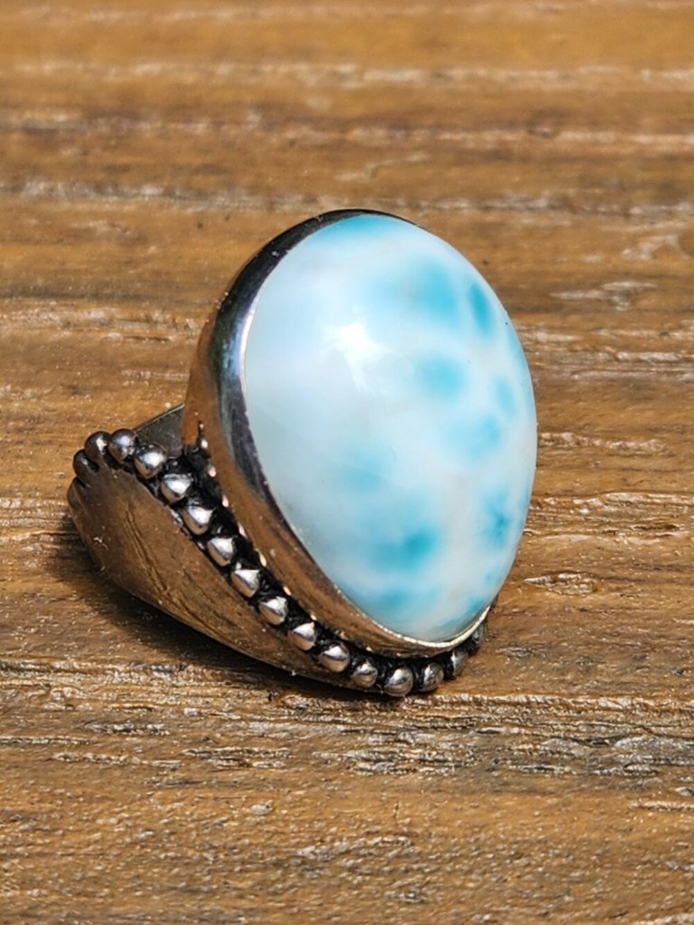 Sajen 925 Sterling Silver Blue White Larimar Ring Size 8 - Picture 11 of 16